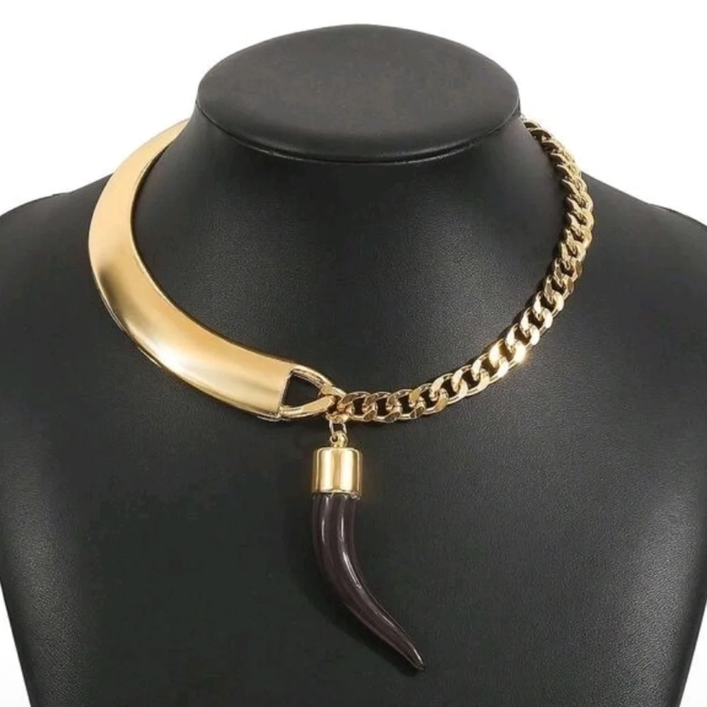 Gold and Brown Horn Pendant Necklace - Picture 3 of 3